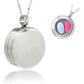 PILL THING Round Pill Locket Necklace, Secure Waterproof Closure Med Box Jewelry, Holder for Medication, Photo, Medicine or Keepsake, 26"" Chain (Silver with Lapis)