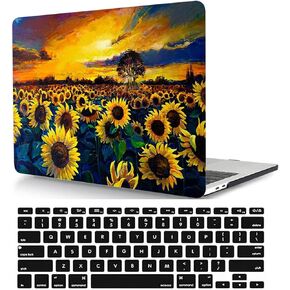 حافظة كمبيوتر محمول صلبة متوافقة مع ماك بوك برو 15 بوصة مع شريط اللمس ومعرف اللمس 2019 2018 2017 2016 إصدار موديل A1707 A1990، غطاء حماية بلاستيكي صلب وغطاء لوحة مفاتيح، عباد الشمس in Kuwait