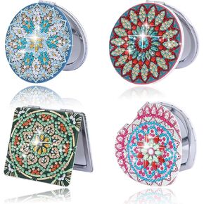 HXYQMMY 4Pcs Diamond Painting Compact Mirror Kits - DIY Pocket Mirror with Mandala Diamond Painting Cover Portable Folding Mini Makeup Mirror Diamond Art Crafts Kits for Women Gifts