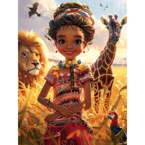 SKRYUIE 5D Diamond Art Kits for Adults African American - DIY Diamond Painting Kits Animals, Full Round Drill - Crystal Cross Stitch - Adults Craft for Wall & Office Decor - 12x16 Inch