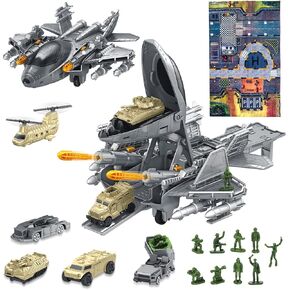deAO Military Airplane Toys for Boys,Army Toys Fighter Jet with 8 Vehicles,10 Soldier Amry Men,19PCS Airplane Tanks Toys,Great Military Toys Gift for 3 4 5 6 Boys Girls Kids