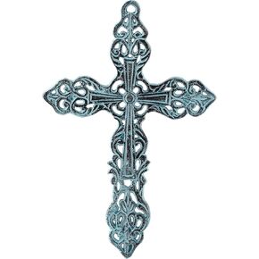PURESTORY 11 x 7 Inch Decorative Wall Cross Metal Decorations For Home.Religious Metal Hanging Cross Wall Decor.Metal Cross Wall Decor Art for Home - Antique White