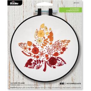 Bucilla, Autumn Foliage, Stamped Embroidery Kit, Includes 6" Hoop, Floss, Needle, and Instructions