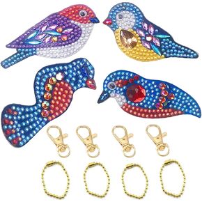 Gocelyn DIY Diamond Painting Keychains Birds Full Drill Kits Art, DIY Keychain Ornaments Mosaic Making for Key Ring Phone Handbag Decor
