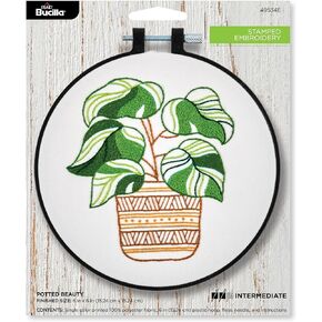 Bucilla, Potted Beauty, Stamped Embroidery Kit, Includes 6" Hoop, Floss, Needle, and Instructions