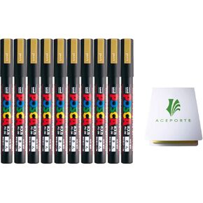 POSCA Paint Marker Pen, 10 Gold Pen Set (PC3M.25) - Fine Point - Odorless Water Resistant Pen Maker, with Original Sticky Notes