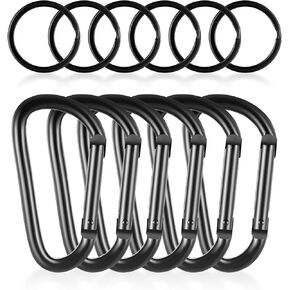 12pack Spring Snap Hook Set 6pcs D Ring Heavy Duty Carabiner Clip+6pcs Key Chain Ring Small Locking Carabiner for Outdoor Camping Fishing Keychain Hooks Accessories(Black)
