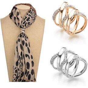 2PCS Alloy Rhinestone Spiral Shape Scarf Buckle Clip Clamp Clasp Scarf Ring Wrap Holder for Clothing Neckerchief Accessories (Silver+Gold)