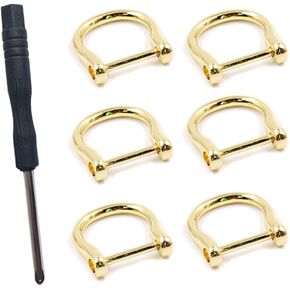 lasenersm 6 Pieces Metal D Ring Screw in Shackle Horseshoe Buckle U Shape D Ring Metal Hoop Locking D-Ring for DIY Leather Craft Purse Replacement, Inner Width 18mm, Gold-Tone
