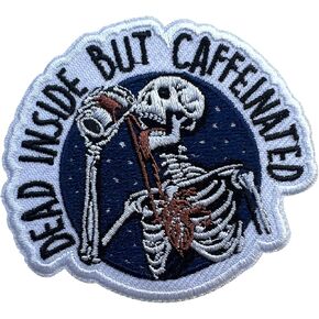 Dead Inside But Caffeinated Patch, Size 3" Sew On Patches, Funny Meme Embroidery Fabric Patches for Clothes Jean Backpack, Skeleton Embroidery Iron On Patches, Funny Gift for Coffee Lovers