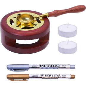 SWANGSA Wax Seal Warmer Kit, Sealing Wax Furnace Tool with 2pcs Wax Seal Pens + Wax Seal Spoon and 2pcs Candles for Sealing Wax Stamp Wedding Invitation Envelope Letter (Wood)