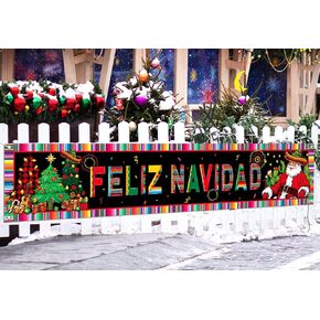 Nepnuser Feliz Navidad Fence Banner Mexican Christmas Spanish Winter Holiday Party Decoration Large Home Garden Outdoor Yard Hanging Sign-1.6 * 8.2ft
