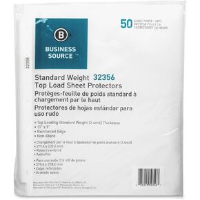 Business Source 32356 Sheet Protectors,Top Load,2.4 mil,11-Inch x8.5-Inch,50/PK,Nonglare