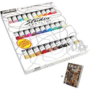 Pebeo High Viscosity Acrylics- 30x20ml Studio Acrylic Paint Set for Painting Canvas, Wall Art Decor, Cosplay Accessories, Paint by Numbers- Acrylic Box Paint Set for Mixed Media & Modern Art, E-book