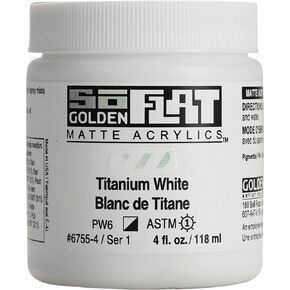 SoFlat Matte Acrylics by GOLDEN, Titanium White, 4 fl. oz. Jar, Professional Acrylic Paint, Semi-Opaque