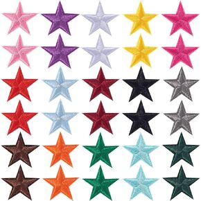 PAGOW 30 Pcs Star Iron on Patch, 1 Inch Sew on Star Embroidered Patches, Iron on Patches Embellishments for Clothes, Hats, Jackets, Backpacks, Star Decor, Appliques Decoration (15 Colors, 1")