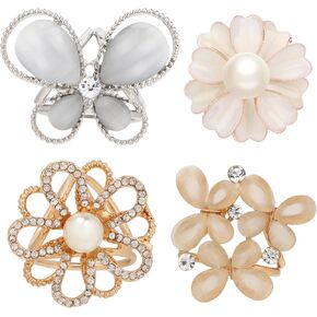 kilofly 4pc Women's Elegant Faux Pearl Crystal Rhinestone Scarf Ring Buckle Clip
