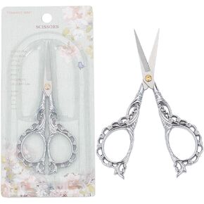 SUNNYCLUE 4.5 Inch Stainless Steel Detail Embroidery Scissors Silver Sewing Scissors Small Flower Sharp Tip Trimming Scissors for Cutting Fabric Craft Knitting Threading Needlework Artwork Diy Tools