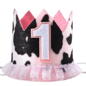Pink Cow Birthday Party Hat/Crown - Western-Themed First Birthday Crown for Baby Girl, Party Decorations and Photo Props