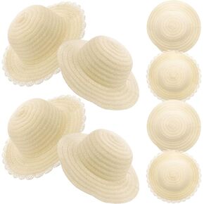 Gadpiparty Straw Hats, 8pcs DIY Set Unpainted White Straw Hat Kids Handmade Cap Beach Sun Hat Tea Party Dress Up Hat for Mexican Art Painting Hat Girl Toys