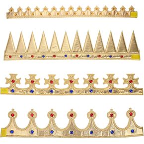 Toyvian 4 Pcs Kids King Crown Gold Crown, Royal Jeweled Crowns Adjustable Birthday Crown Hat Party Crowns Costume Accessory Halloween Photo Prop