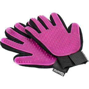 Bastex Pet Grooming Gloves in Pink. Gentle Deshedding Brush Glove. Great for Cats and Dogs with Long and Short Fur. Tool for Removing pet Hair Off Furniture and Rubber Tips for Massage.