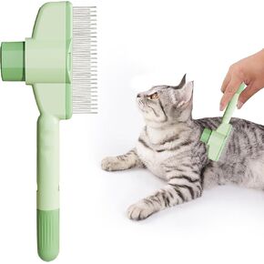 Aerbee Cat Brush with Release Button, Flea Comb for Indoor Cats Shedding, Cat Brush for Long or Short Haired Cats, Cat Grooming Brush Cat Comb for Kitten Rabbit Massage Removes Loose Fur, Green