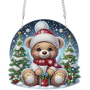 Diamond Art Painting Pendant Kits with Hanging Chain 5D Diamond Art Hanging Kit DIY Diamond Crystal Window Door Hanging Pendant Kit for Adults Gift Wall Home Christmas Decoration 25.2x23.3 cm, Coffee