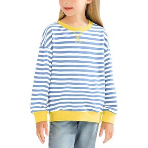 Girls Striped Oversized Sweatshirt kids Crewneck Long Sleeve Pullover Sweater 4-12 Years