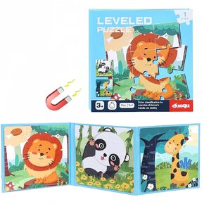 Magnetic Puzzles for Toddlers 3-5, Travel Puzzles for Kids Ages 4-6, Educational Toys 3 in 1 Jigsaw Puzzle Book for Car Airplane Activities, Birthday Gift for 3 4 5 6 Year Old Boys Girls (Forest)