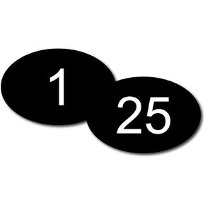 NapTags Oval Numbered Vinyl Decal Stickers, Flexible Vinyl with Acrylic Adhesive Backer, 1.875 inches x 1.25 inches (Black with White Numbers, 1-100)