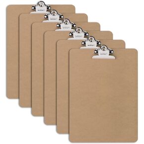 ZCZN A4 Clipboards, Wood Clipboard Bulk 6 Packs, Clip Boards 9x12.5 Inch, Wooden Clipboard for Classroom, Brown