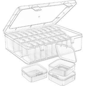 Mathtoxyz Bead Organizer Box, 30Pcs Small Beads Organizers and Storage Plastic Cases Mini Clear Dimond Storage Containers Boxes with Hinged Lid and Rectangle for Bracelet Making DIY Jewelry Craft Nail in Kuwait