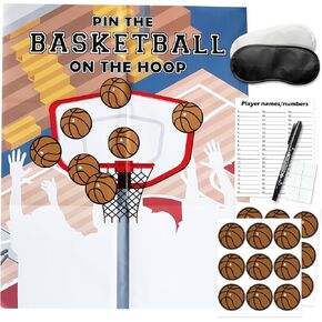 Basketball Party Games, Pin The Basketball on The Hoop, Basketball Birthday Party Activities Games Decorations Supplies Favors for Classroom Activities Adults Boy Girls 18 Guests