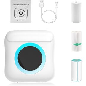 Mini Sticker Printer - Pocket Inkless Thermal Printer with Thermal Paper,Label and Sticker, Portable Printpod Note Buddy Printer for Photo Memo Work List (White)