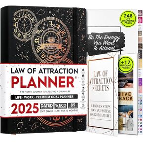 Law of Attraction Planner 2025 - Weekly and Monthly Planner, 12 Month Journey to Increase Productivity & Enhance Organization | Life Organizer, Gratitude Journal, Hourly Planner, To Do List | 2025 Planner - Vision Board, Gift Box & Planner Stickers