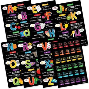 Quarterhouse Spanisches Alphabet, Aussprache und Kursivdiagramm mit Mustersätzen Poster-Set, Spanisch – ESL Klassenzimmer Lernmaterialien für K-12 Studenten und Lehrer, 45.7x30.5 cm, extra langlebig