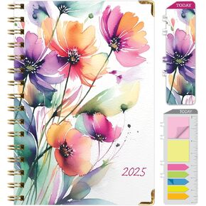 HARDCOVER 2025 Planner, 5.5"x8": 14 Months (November 2024 - December 2025), Daily Weekly Monthly Planner, Yearly Agenda, Bookmark, Pocket Folder and Sticky Note Set (Black Gold Triangles (FOIL))