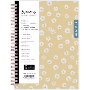 WAAV 2025 Weekly and Monthly Planner Calendar, January 2025 - December 2025, 5.875" x 8.625", Frosted Flexible Cover, Laminated Tabs, Wirebound, Storage Pocket, Kimberland (Kimberland- 2025, 5.875" x 8.625")