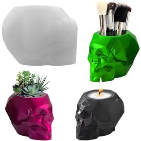 Skull Resin Mold for Makeup Brush Holder, Halloween Skull Silicone Molds for Epoxy Resin Casting DIY Craft