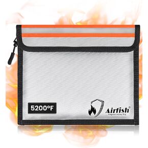 Airfish Fireproof Money Bag 9x7 Inches, Money Pouch Waterproof Bag with Zipper, Reflective Strip for Fast Find, Protect Your Cash and Valuables