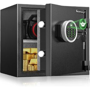 Kavey Fireproof Safe, 1.3 Cub Heavy Duty Fireproof Safe Box with Digital Backlit Keypad and Removable Shelf, Steel Money Safe with Dual Alarm System, Small Safe Box for Home Office
