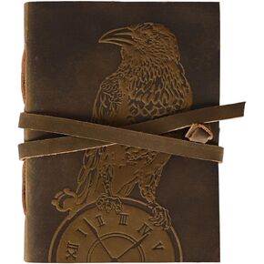 DAFELO® Eagle Embossed Leather Journal with Strap Closure, Handmade Vintage Leather Journal For Men and Women, Artist Gift Purpose 6"x8" Brown