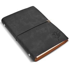 Black Faux Leather Journal for Men - A5 Refillable Notebook, 160 Lined Pages - Classic Gift for Writers & Professionals