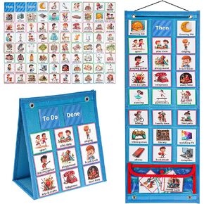 ProCase Visual Schedule for Kids, Daily Routine Core Chart Calender Morning Bedtime Communication Cards Learning Material Wall Planner Behavioral Tool for Kid Toddler Home School -Pink