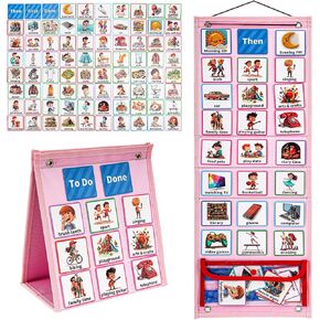 ProCase Visual Schedule for Kids, Daily Routine Core Chart Calender Morning Bedtime Communication Cards Learning Material Wall Planner Behavioral Tool for Kid Toddler Home School -Pink in Kuwait