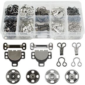100 Pairs 3 Styles Skirt Hooks and Eyes Latch Hook for Clothing, Sewing Fixing Tools with Metal Snaps Buttons Fasteners Press Studs for Trousers, Dress, Bra Sewing DIY Crafting (Black, Silver)