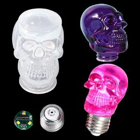 FineInno 3D Skull Resin Mold,Light Bulb Silicone Mold with Chip & Cap,Clear Skull Head Silicone Molds for Epoxy Resin Lamp,Clay, Candle,Home Decor