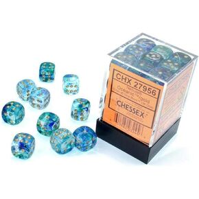 Chessex Nebula 12mm d6 Oceanic/Gold w/Luminary Dice Block (36 dice), Blue