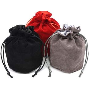 WENDIN Velvet Jewelry Bag Red/Grey/Black Drawstring Dice Bag Chess bag small pouch hold chess pieces velvet Fabric Dice Pouch cosplay coin pouch (Black-Grey-Red, 3 pieces)
